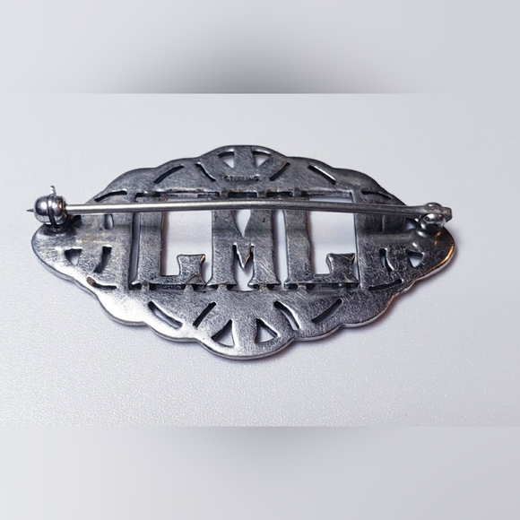 Vintage Art Deco JMJ Monogram Style Sterling Silver Marcasite Brooch Pin - Picture 3 of 4
